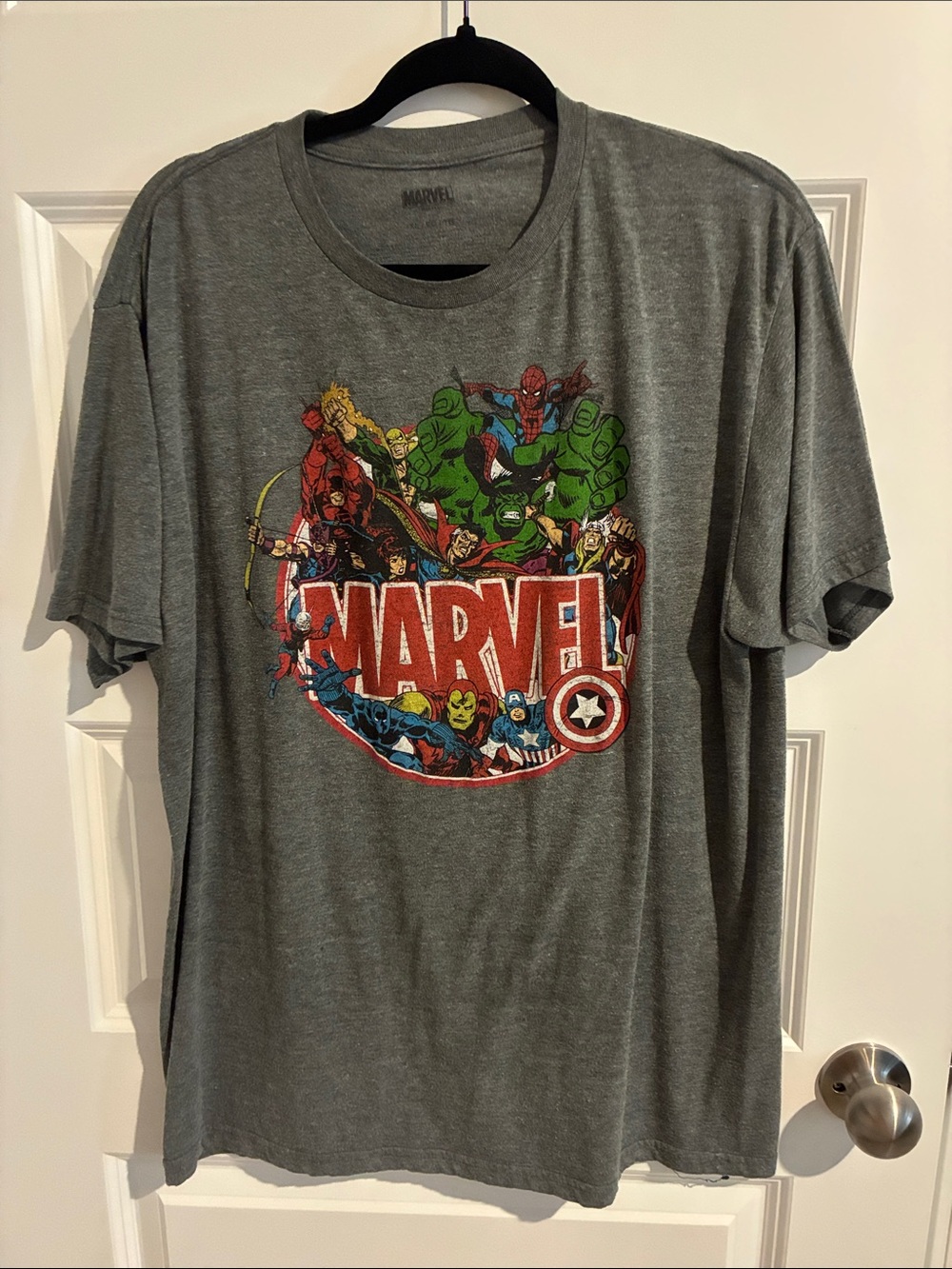 Marvel Men's Multicolor Superhero Logo Short Sleeve Tee - Gray